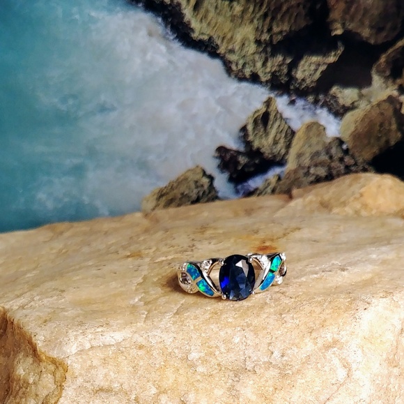 🆕🌼Blue Sapphire & Australian Opal Ring - Picture 3 of 3